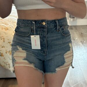 Good American Blue Jean Shorts High-Waisted Distressed